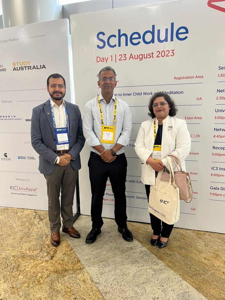 Mr Dhaval Mehta Founder CEO of Globestar Edutech pvt ltd at IC3 2023 With Jumana from BVRTSE by Globestar career counselling (GCC)